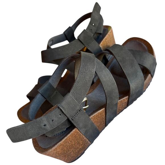 Teva Matte Black Mahonia Cork Sole Wedge Cross Strap Sandals w Buckles size 7 - Picture 14 of 16